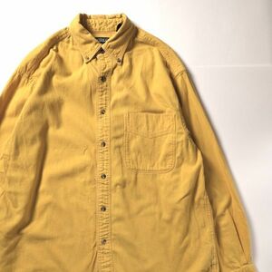 90's ランズエンド コットンツイル ボタンダウンシャツ (M) 黄色 90年代 旧タグ オールド LANDS'END