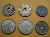 ”送料無料”　日本古銭　5銭　大正10年～銅　　昭和９年～銅、アルミ　　６枚_画像1