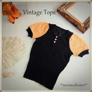 Vintage * Vintage retro * tops * summer knitted clover. button * 60s 70smoztsuigi-