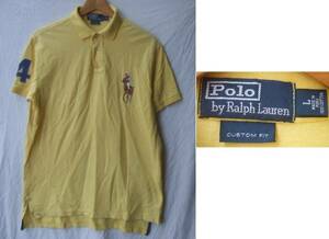 Polo by Ralph Laurenラルフローレン ビッグポニー鹿の子素材半袖ポロシャツ/イエロー古着アメカジ刺繍ナンバリングワッペンL