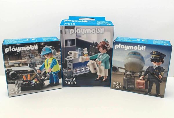 ★未開封★『Playmobil(プレイモービル)×Korean Air(大韓航空)コラボ3点セット』パイロット・客室乗務員・整備士