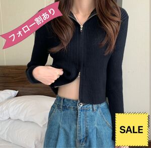 パーカー レディース カーディガン 新品 フーディー M L ショート丈 韓国 長袖パーカー 長袖トップス ジッパーパーカー 黒