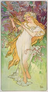 Art hand Auction [Full-size version] Alphonse Mucha Four Seasons - Spring - Spring 1896 Four Seasons Series Series Wallpaper Poster 318 x 603 mm Peelable sticker type 031S2, Painting, Oil painting, Portraits