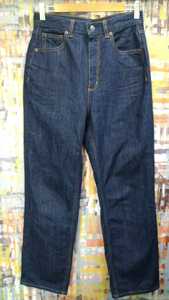 送料込★GUジーユーJEANS★ハイライズレギュラーストレート221-325250/Mサイズ~w実寸71/濃インディゴ美品/5ポケ☆裾チェーンステッチ