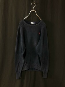 ◆Polo by Ralph Lauren ポロ ラルフローレン　定番　クルーネック　胸ロゴ コットンニット セーター M　ネイビー　