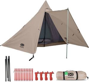 GOGlamping テント ワンポールテント 1人用 アルミポール 軽量 ソロテント GRS認証 前室付き キャンプテント メッシュインナー UVカット