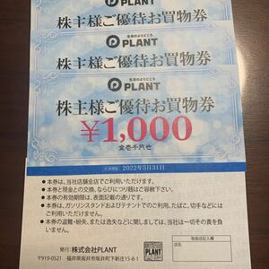 PLANT　プラント　株主優待券　4000円　有効期限２０２２年５月３１日　送料無料