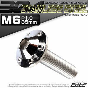 SUS304 フランジ付き ボタンボルト M6×35mm P1.0 六角穴 シルバー ステップホール ステンレス ボルト TR0182