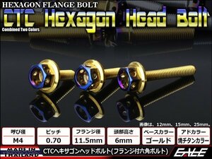 M4×15mm ステンレス 2色ヘキサゴンヘッドボルト 六角ボルト メーターやキャブなどに ゴールド/焼チタンカラー TB0774