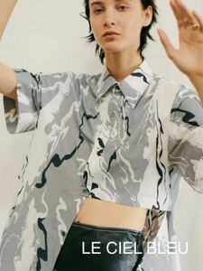 LE CIEL BLEU ルシェルブルー Abstract Print Shirt 半袖シャツ　3way プリントシャツ　総柄　マルチカラー　変形　36 2255