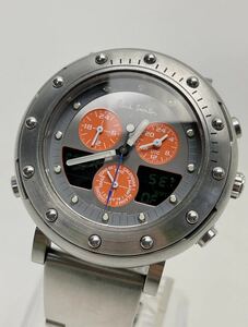 T421 美品★ Paul Smith ポールスミス クロノグラフ デジアナ ワールドタイム 腕時計 回転ベゼル C390-Q02489