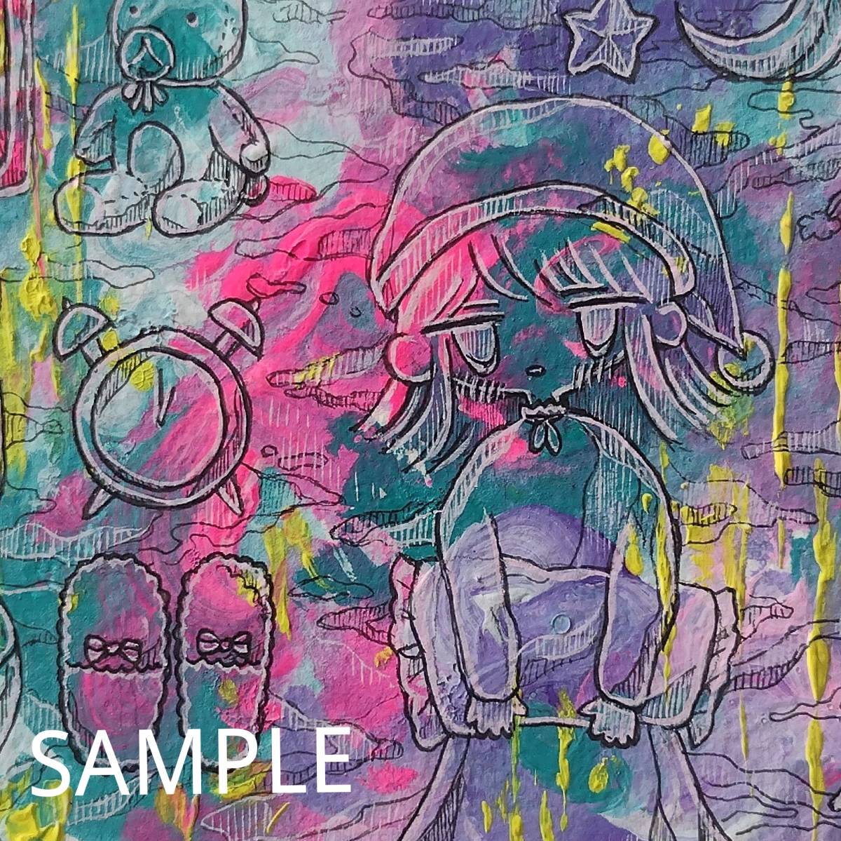 川崎鈴彦 「卯の花(白河関)」 ペン画・水彩・パステル 落款・共シール