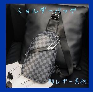 ショルダーバッグ ボディバッグ メンズ 軽量 チェック柄 ノーブランド レザー メンズバッグ 斜めがけバッグ