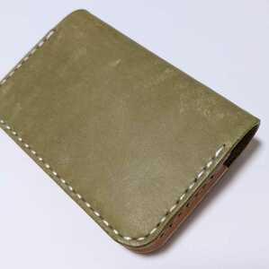 マヤ　プエブロ　ヌメ革　レザー　本革　革　カードケース　パスケース　ハンドメイド　レザークラフト　緑色