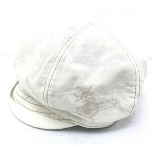 ヴィヴィアンウエストウッド ハンチング帽 夏用 麻 涼しげ ホワイト 白 帽子　Vivienne Westwood　刺繍　ロゴ　人気　ブランド　ベレー