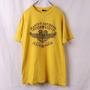 ハーレーダビッドソン Tシャツ 半袖 黄 両面プリント HARLEY DAVIDSON メンズ レディース 古着 中古 st290