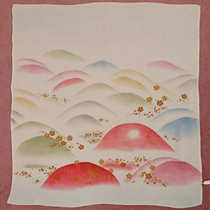 新品 ◆ 加藤萬謹製 ◆ 遠山柄　手染め　正絹風呂敷　72×68cm　ふろしき　慶事　結婚式　結納　お祝い　御祝　IGSMSHK 150820-10