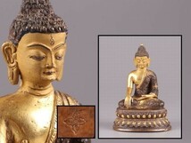 中国古玩 唐物 仏教美術 古銅造 鍍金 チベット仏 仏像 時代物 極上品 初だし品 3434_画像1