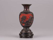 中国古玩 唐物 堆朱 堆黒 花瓶 細密細工 時代物 極上品 初だし品 3642_画像2