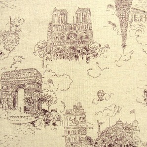 ★綿麻レーヨン♪ヨーロッパ風景画(えんじ)♪112×50★【NE0410-A】