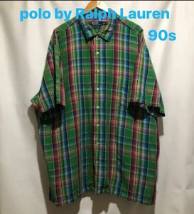 vintage 90s polo by ralph lauren ラルフローレン　 チェックシャツ 半袖シャツ 2XL