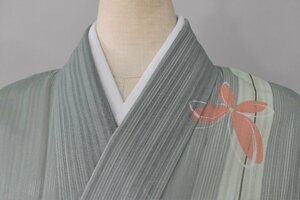 【桜庭呉服店】 着物 小紋 薄物 蝶々 縞模様 縞帳 おしゃれ 可愛い 身丈157cm 裄丈67.5cm