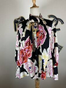 *11P Chanel CHANEL neck origin ... wonderful! floral print silk long sleeve blouse 42