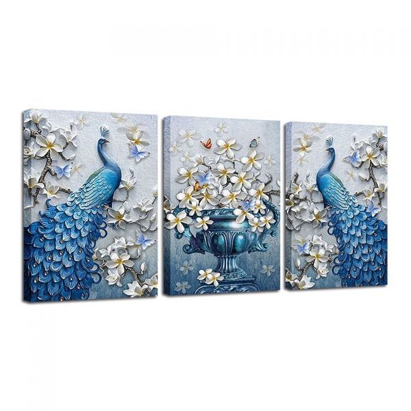 P2380:★Popular Item★Canvas Painting Living Room Decoration 3 Pieces Blue Peacock Photo HD Print Orchid Flower Butterfly Poster Wall Art Framework, printed matter, poster, others