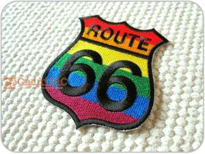 刺繍ワッペン/ROUTE66(L)RB/標識/USA/アイロン着