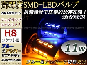 マークX GRX12#系 後期 11W プロジェクター 黄 青 LEDバルブ フォグランプ ウイフォグ ウインカー ターン マルチ H8