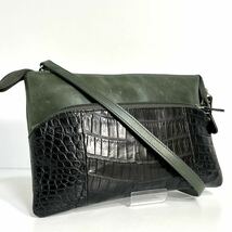 高級 クロコダイル genuine crocodile 1スタ 1円スタート 緑 Green ショルダーバッグ レザー 本革 鰐革 ワニ革 オリーブグリーン_画像1