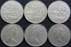 ニュージーランド 旧50セント硬貨×6枚(年号ランダム) 