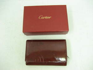 Cartier カルティエ L3000347 L字ファスナー 二つ折り 財布 サイフ ハッピーバースデー パテントレザー ボルドー ワインレッド 赤
