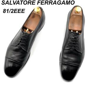 即決 SALVATORE FERRAGAMO フェラガモ 26.5cmEEE 8.5 メンズ レザーシューズ ストレートチップ 黒 ブラック 革靴 皮靴 ビジネスシューズ