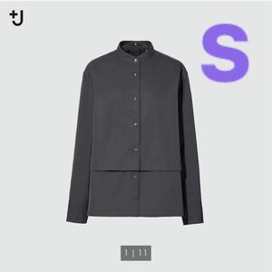 新品　ユニクロ　＋J スピーマコットンシャツジャケット　グレー　S 　グレイ 長袖シャツ