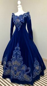 カラードレス ロングドレス ブルー お色直し 舞台衣装 ベルベット ベロア ウェディングドレス 