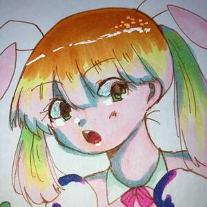 手描きイラスト オリジナル 暁六花 バニーさん 色紙 うさぎ かわいい 女の子, コミック、アニメグッズ, 手描きイラスト
