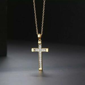 クロスネックレス　十字架　レディース　イエローゴールド　シンプル　韓国　ジルコニア　新品