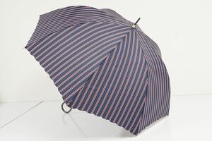 BT4456 w.p.c ワールドパーティー 傘 USED美品 レジメンタル ネイビー スカラップ ジャンプ 58cm T