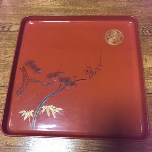 o serving tray lacquer ware wooden . coating pine bamboo plum house . entering 