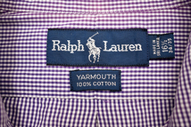 Y-3561★送料無料★美品★Ralph Lauren ラルフローレン★パープル紫色 ギンガムチェック ポニー刺繍 長袖 ボタンダウンシャツ 16 1/2 34/35_画像3