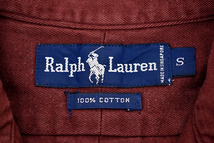 Y-3666★Ralph Lauren ラルフローレン★ボルドー 濃いワイン色 ポニー刺繍 長袖 ボタンダウン コットン シャツ Ｓ_画像3