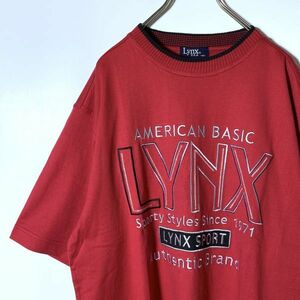 【レア】Lynx リンクス スポーツ 半袖 Tシャツ 刺繍 赤 レッド メンズ Mサイズ ゆったり ゴルフ 匿名配送