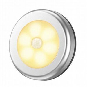 【VAPS_1】LED 人感センサーライト シルバーボディ 《暖色光》 電池式 自動点灯 階段 屋内 部屋 寝室 玄関 トイレ キッチン 室内照明 送込