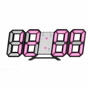 【vaps_2】電子LED デジタル目覚まし時計 《ブラック本体+ピンクLED》 おしゃれ シンプル 3Dデザイン 置き時計 置時計 送込