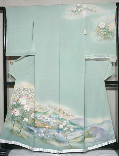 100% Silk Ichikoshi Chirimen Hand-painted Kyoto Yuzen Visiting Kimono Author: Kazumi Takahashi, women's kimono, kimono, Visiting dress, untailored