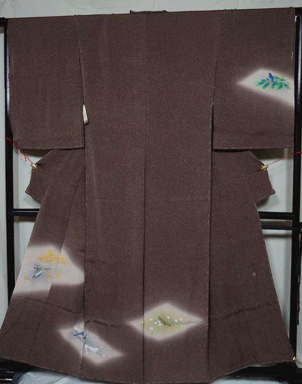 100% silk, Ichikoshi crepe, hand-painted Kyoto Yuzen, Japanese painter Atsuyuki Uemura, visiting wear, women's kimono, kimono, Visiting dress, untailored