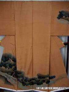 Art hand Auction Tsumugi crudo de seda pura pintado a mano Yuzen visitando kimono patrón temporal sin coser, kimono de mujer, kimono, vestido de visita, Sin medida