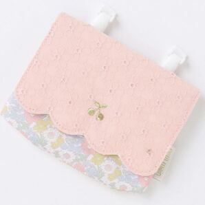 新品未使用☆プティマイン スカラップ移動ポケット ピンク 花柄 リバティ風petit main レース チェリーさくらんぼ フリル