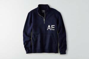 * AE アメリカンイーグル ポップオーバー Zip Mock Neck Popover Navy / L トレーナー *